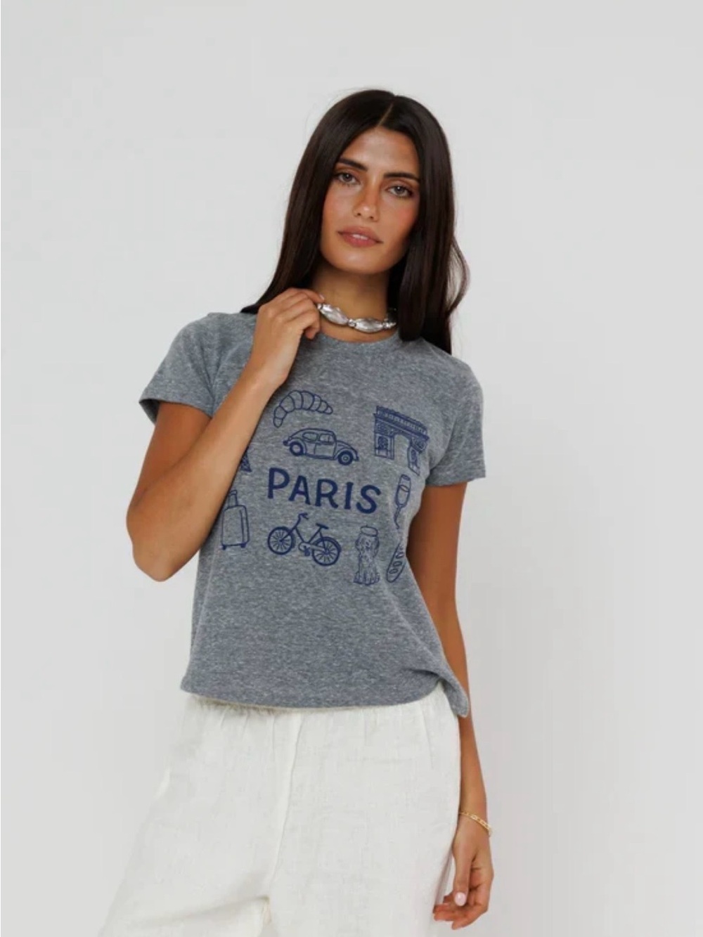 NWT Sunny Somewhere Happiest in Paris Femme Crew Heather Grey Graphic Tee, XS